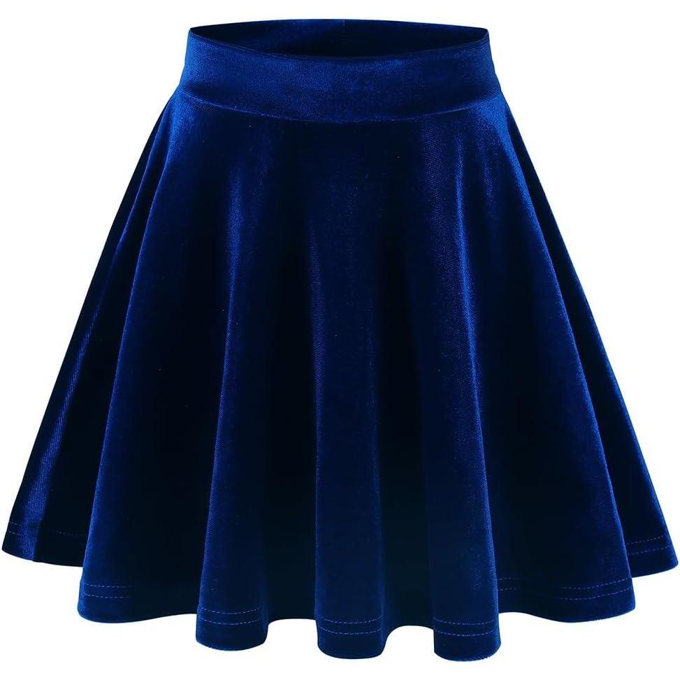 imageNoomelfish Girls Velvet Stretch Mini Flared Pleated Skater Skirt 412 YearsRoyal Blue