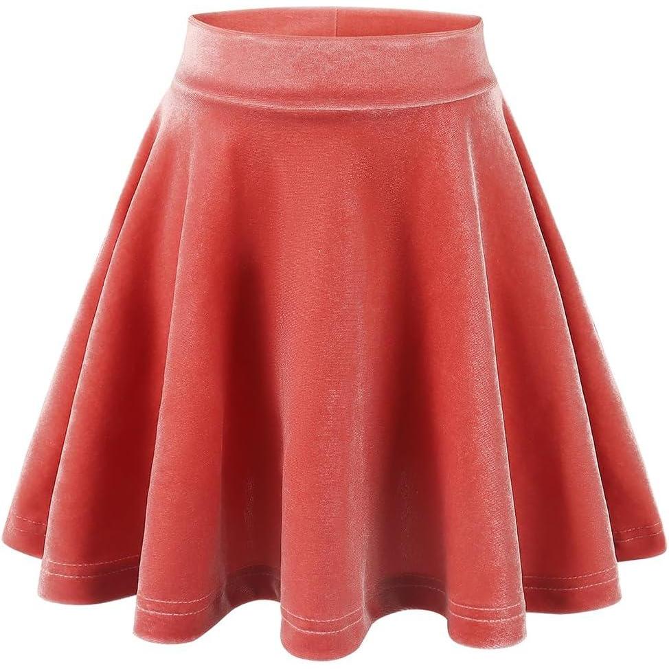 imageNoomelfish Girls Velvet Stretch Mini Flared Pleated Skater Skirt Pink Size 56 Years