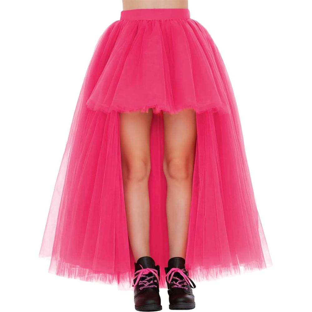 imageNoomlfish Girls High Low Long Tutu Skirts Kids Tulle Party Maxi Skirt 412 YearsHot Pink