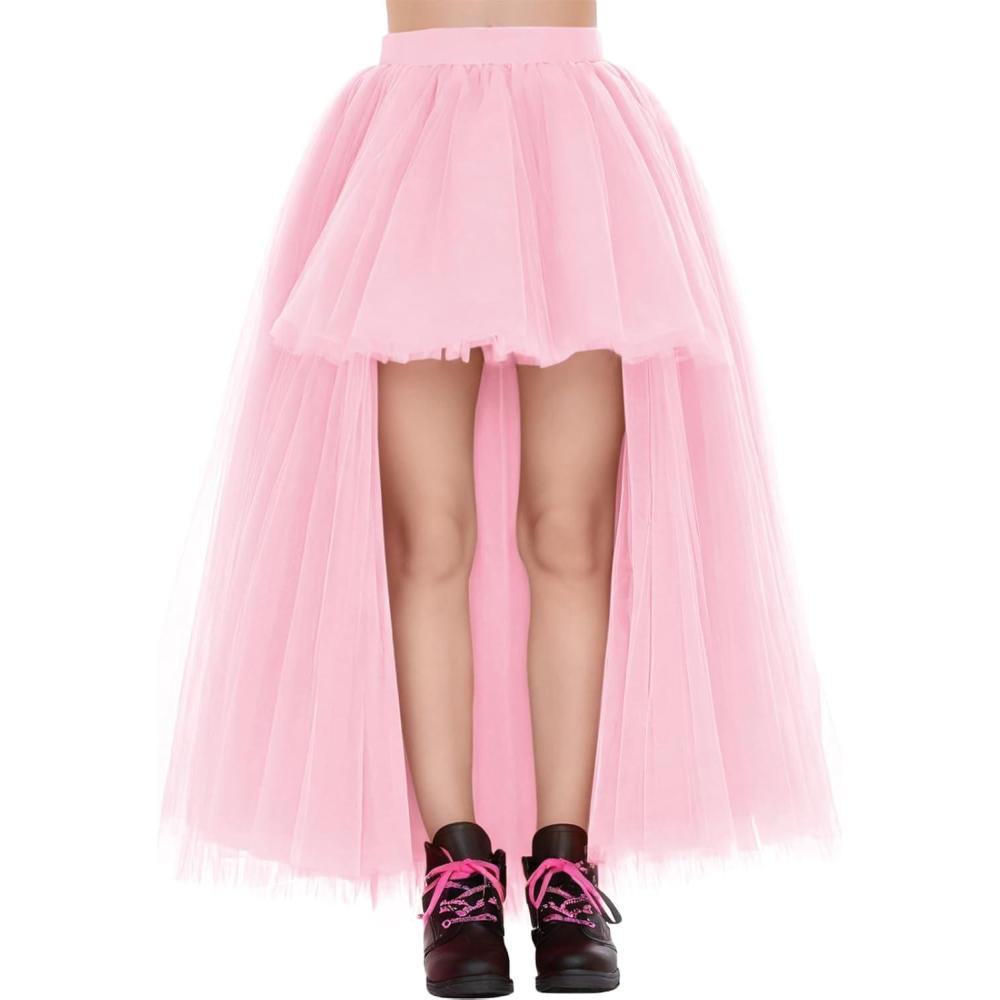 imageNoomlfish Girls High Low Long Tutu Skirts Kids Tulle Party Maxi Skirt 412 YearsLight Pink