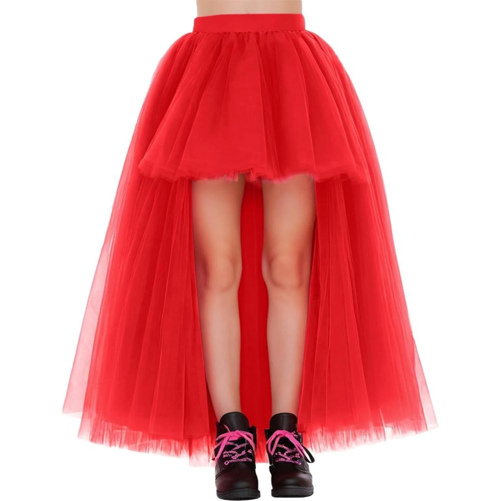 imageNoomlfish Girls High Low Long Tutu Skirts Kids Tulle Party Maxi Skirt 412 YearsRed