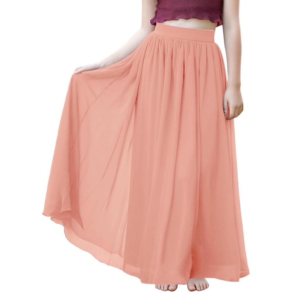 imageNoomlfish Kids Chiffon Pleated Long Skirts Boho Maxi Party Flower Girl Dress 512 YearsBlush Pink