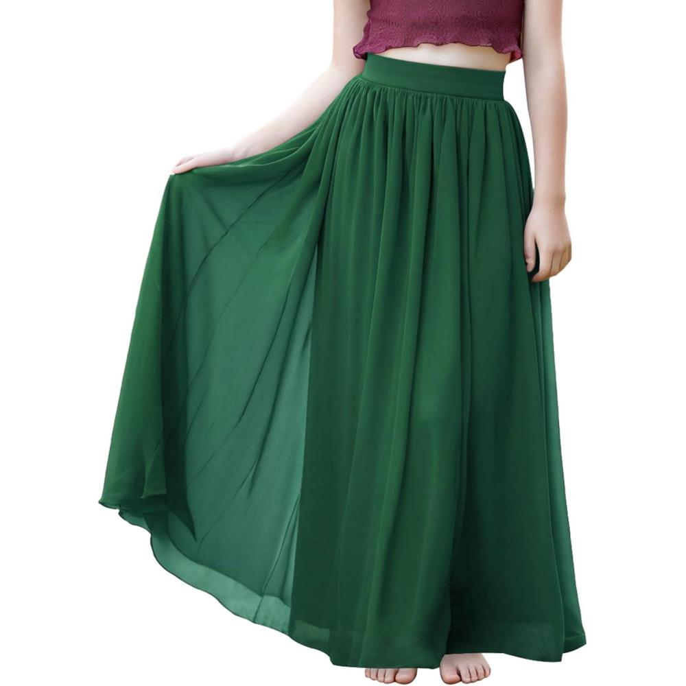 imageNoomlfish Kids Chiffon Pleated Long Skirts Boho Maxi Party Flower Girl Dress 512 YearsDark Green