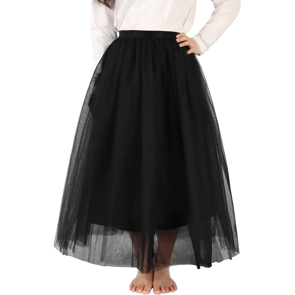 imageNoomlfish Kids Long Tutu Skirts Flower Girl Tulle Party Maxi Skirt 412 YearsBlack