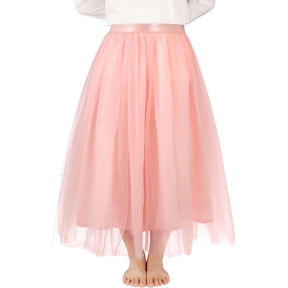 imageNoomlfish Kids Long Tutu Skirts Flower Girl Tulle Party Maxi Skirt 412 YearsBlush Pink