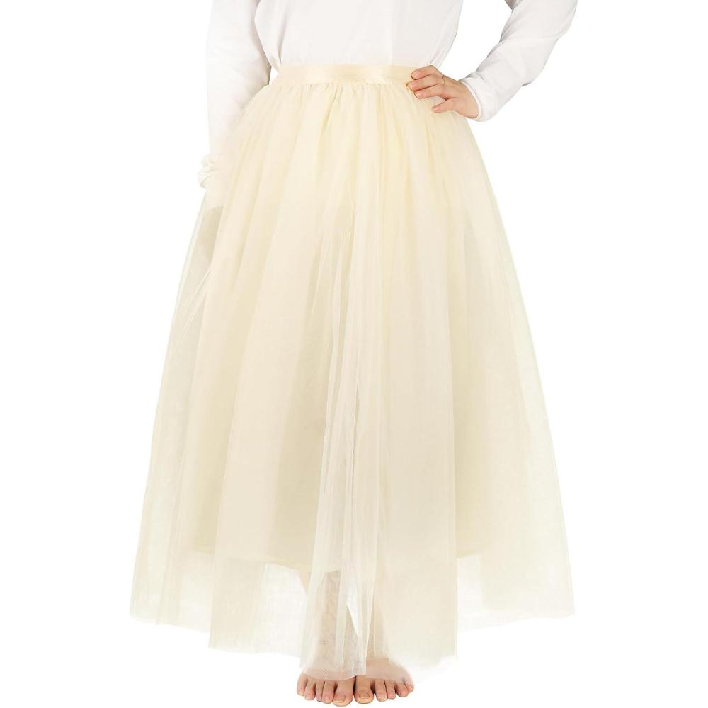 imageNoomlfish Kids Long Tutu Skirts Flower Girl Tulle Party Maxi Skirt 412 YearsIvory Beige