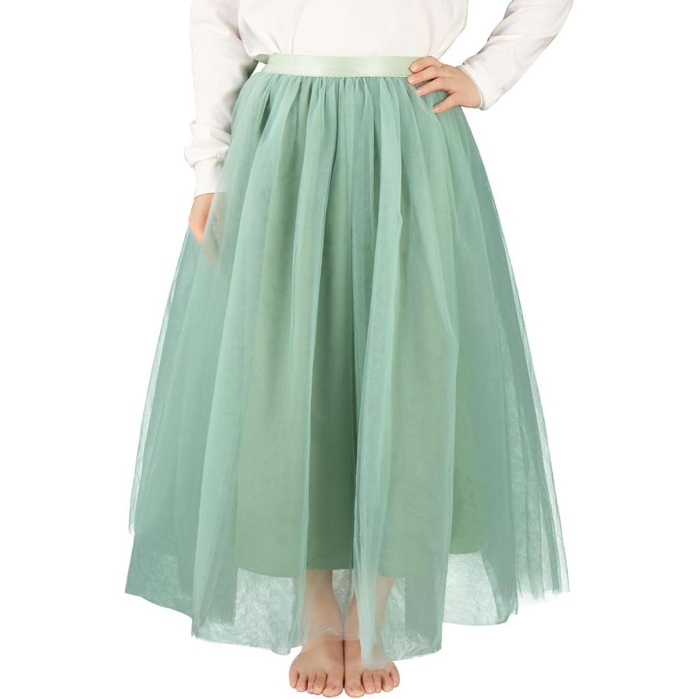 imageNoomlfish Kids Long Tutu Skirts Flower Girl Tulle Party Maxi Skirt 412 YearsSage Green