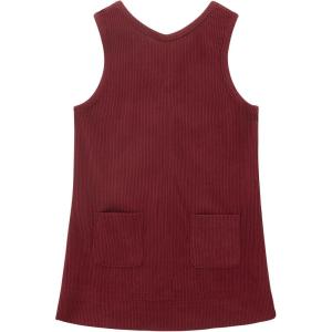 Noomelfish Girl Corduroy Jumper Dress Skirtall Overall Dresses Pinafore with Pockets(5-12 Years)(Burgundy)