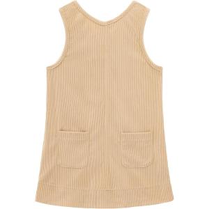 Noomelfish Girl Corduroy Jumper Dress Skirtall Overall Dresses Pinafore with Pockets(5-12 Years)(Khaki)