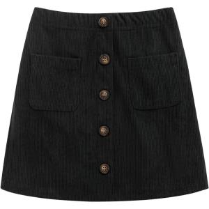 Noomelfish Girl Corduroy Skirts Kids Fall Winter Button Mini Skirt with Pockets (5-12 Years)(Black)