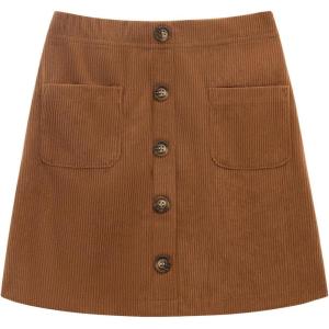 Noomelfish Girl Corduroy Skirts Kids Fall Winter Button Mini Skirt with Pockets (5-12 Years)(Brown)