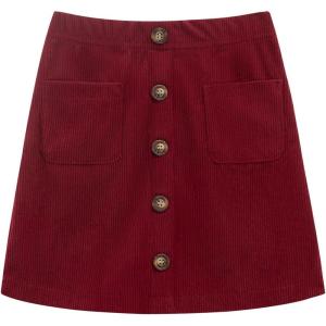 Noomelfish Girl Corduroy Skirts Kids Fall Winter Button Mini Skirt with Pockets (5-12 Years)(Burgundy)