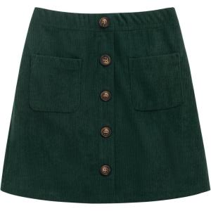 Noomelfish Girl Corduroy Skirts Kids Fall Winter Button Mini Skirt with Pockets (5-12 Years)(Dark Green)