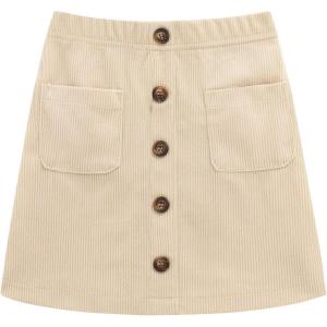 Noomelfish Girl Corduroy Skirts Kids Fall Winter Button Mini Skirt with Pockets (5-12 Years)(Khaki)