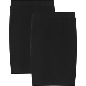 Noomelfish Girls 2 Pack Knee Length Pencil Skirts Plain Stretch Cotton Modest Skirt (5-14 Years)(Black 2 Pack)