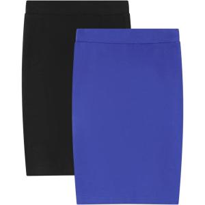Noomelfish Girls 2 Pack Knee Length Pencil Skirts Plain Stretch Cotton Modest Skirt (5-14 Years)(Black/Royal Blue)