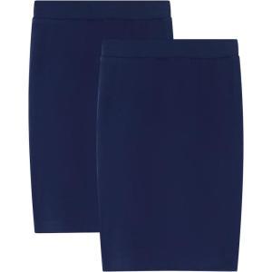 Noomelfish Girls 2 Pack Knee Length Pencil Skirts Plain Stretch Cotton Modest Skirt (5-14 Years)(Navy Blue 2 Pack)