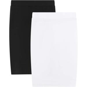 Noomelfish Girls 2 Pack Knee Length Pencil Skirts Plain Stretch Cotton Modest Skirt (5-14 Years)(White/Black)