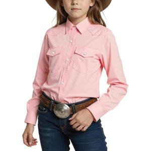 Noomelfish Girls Button Down Pearl Snap Western Shirt Cowgirl Long Sleeve Blouse Tops (5-12 Years)(Pink)