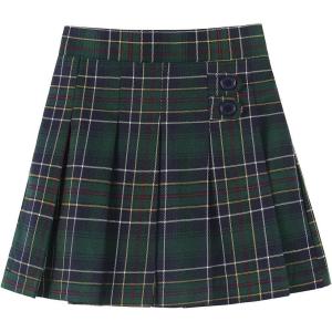 Noomelfish Girls Button Pleated Scooter Skirt School Uniform Skort (5-12 Years)(Green Plaid)