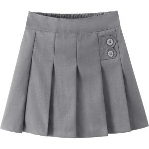 Noomelfish Girls Button Pleated Scooter Skirt School Uniform Skort (5-12 Years)(Grey)