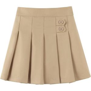Noomelfish Girls Button Pleated Scooter Skirt School Uniform Skort (5-12 Years)(Khaki)