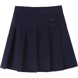 Noomelfish Girls Button Pleated Scooter Skirt School Uniform Skort (5-12 Years)(Navy Blue)