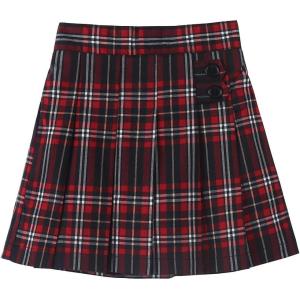Noomelfish Girls Button Pleated Scooter Skirt School Uniform Skort (5-12 Years)(Red Plaid)