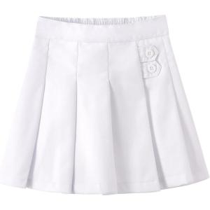 Noomelfish Girls Button Pleated Scooter Skirt School Uniform Skort (5-12 Years)(White)
