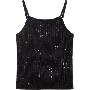 Noomelfish Girls Camisole Sequin Tank Tops Sparkly Glitter Cami Dance Sleeveless Shirt (5-12 Years)(Black)