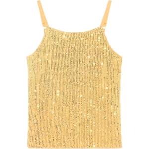 Noomelfish Girls Camisole Sequin Tank Tops Sparkly Glitter Cami Dance Sleeveless Shirt (5-12 Years)(Gold Yellow)