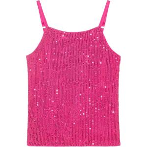 Noomelfish Girls Camisole Sequin Tank Tops Sparkly Glitter Cami Dance Sleeveless Shirt (5-12 Years)(Hot Pink)
