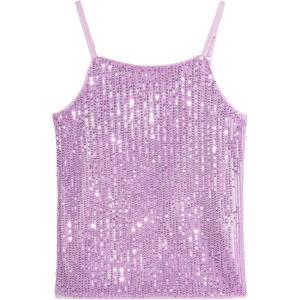 Noomelfish Girls Camisole Sequin Tank Tops Sparkly Glitter Cami Dance Sleeveless Shirt (5-12 Years)(Light Purple)