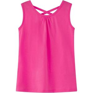 Noomelfish Girls Criss Cross Back Tank Tops Soft Jersey Cotton Sleeveless Shirts (3-12 Years)(Hot Pink)
