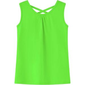 Noomelfish Girls Criss Cross Back Tank Tops Soft Jersey Cotton Sleeveless Shirts (3-12 Years)(Neon Green)