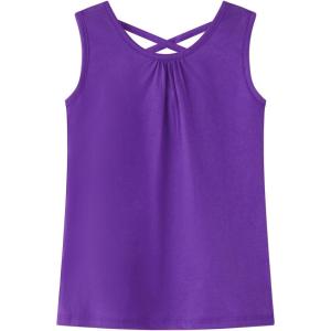 Noomelfish Girls Criss Cross Back Tank Tops Soft Jersey Cotton Sleeveless Shirts (3-12 Years)(Purple)