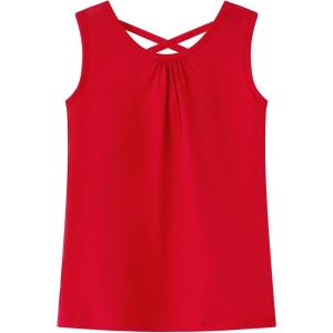 Noomelfish Girls Criss Cross Back Tank Tops Soft Jersey Cotton Sleeveless Shirts (3-12 Years)(Red)