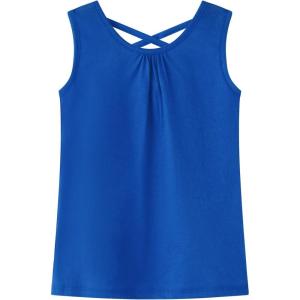 Noomelfish Girls Criss Cross Back Tank Tops Soft Jersey Cotton Sleeveless Shirts (3-12 Years)(Royal Blue)