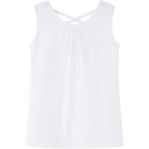 Noomelfish Girls Criss Cross Back Tank Tops Soft Jersey Cotton Sleeveless Shirts (3-12 Years)(White)