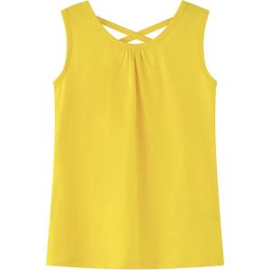 Noomelfish Girls Criss Cross Back Tank Tops Soft Jersey Cotton Sleeveless Shirts (3-12 Years)(Yellow)
