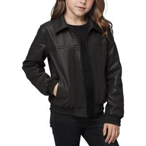 Noomelfish Girls Faux Leather Jackets Kids Motorcycle Bomber Coats Fall Outfits Winter Clothes(5-14 Years)(Black)