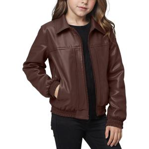 Noomelfish Girls Faux Leather Jackets Kids Motorcycle Bomber Coats Fall Outfits Winter Clothes(5-14 Years)(Dark Brown)