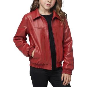 Noomelfish Girls Faux Leather Jackets Kids Motorcycle Bomber Coats Fall Outfits Winter Clothes(5-14 Years)(Wine Red)
