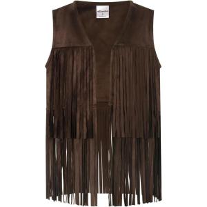 Noomelfish Girls Faux Suede Fringe Vest Sleeveless Boho Tassels Jacket Cardigan (5-12 Years)(Coffee Brown)