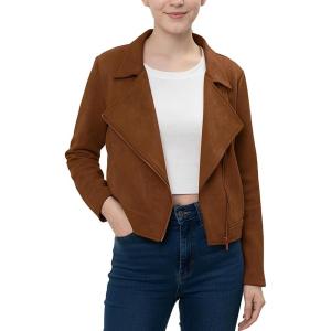 Noomelfish Girls Faux Suede Leather Jackets Kids Motorcycle Bomber Coats Fall Outfits Winter Clothes (5-14 Years)(Brown)