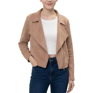 Noomelfish Girls Faux Suede Leather Jackets Kids Motorcycle Bomber Coats Fall Outfits Winter Clothes (5-14 Years)(Khaki)