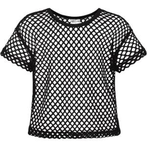 Noomelfish Girls Fishnet Crochet Crop Tops Kids Short Sleeve Mesh Dance T-Shirts Blouse(5-12 Years)(Black)