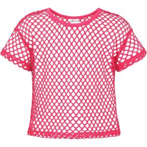 Noomelfish Girls Fishnet Crochet Crop Tops Kids Short Sleeve Mesh Dance T-Shirts Blouse(5-12 Years)(Hot Pink)