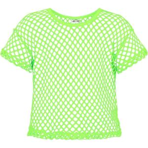 Noomelfish Girls Fishnet Crochet Crop Tops Kids Short Sleeve Mesh Dance T-Shirts Blouse(5-12 Years)(Neongreen)