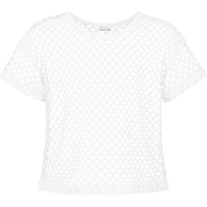 Noomelfish Girls Fishnet Crochet Crop Tops Kids Short Sleeve Mesh Dance T-Shirts Blouse(5-12 Years)(White)